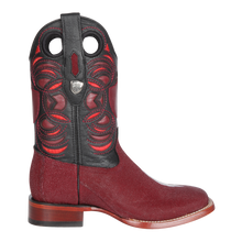 Men's Wild Ranch Toe Boot Genuine Stingray Single Stone - Burgundy - H82