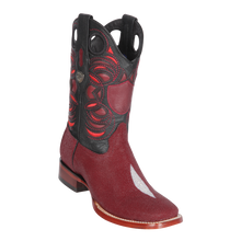 Men's Wild Ranch Toe Boot Genuine Stingray Single Stone - Burgundy - H82